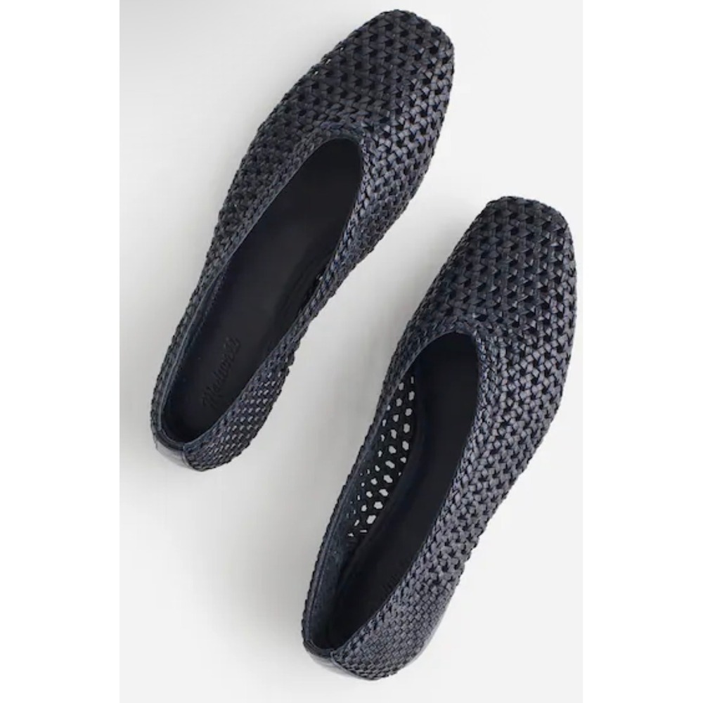 Madewell Mylie Woven Leather Square Toe Flats Navy Blue Womens 7.5. Never Worn
